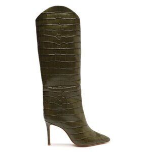 {unworn} Schutz Maryana Croco Embossed Boot (Military Green)